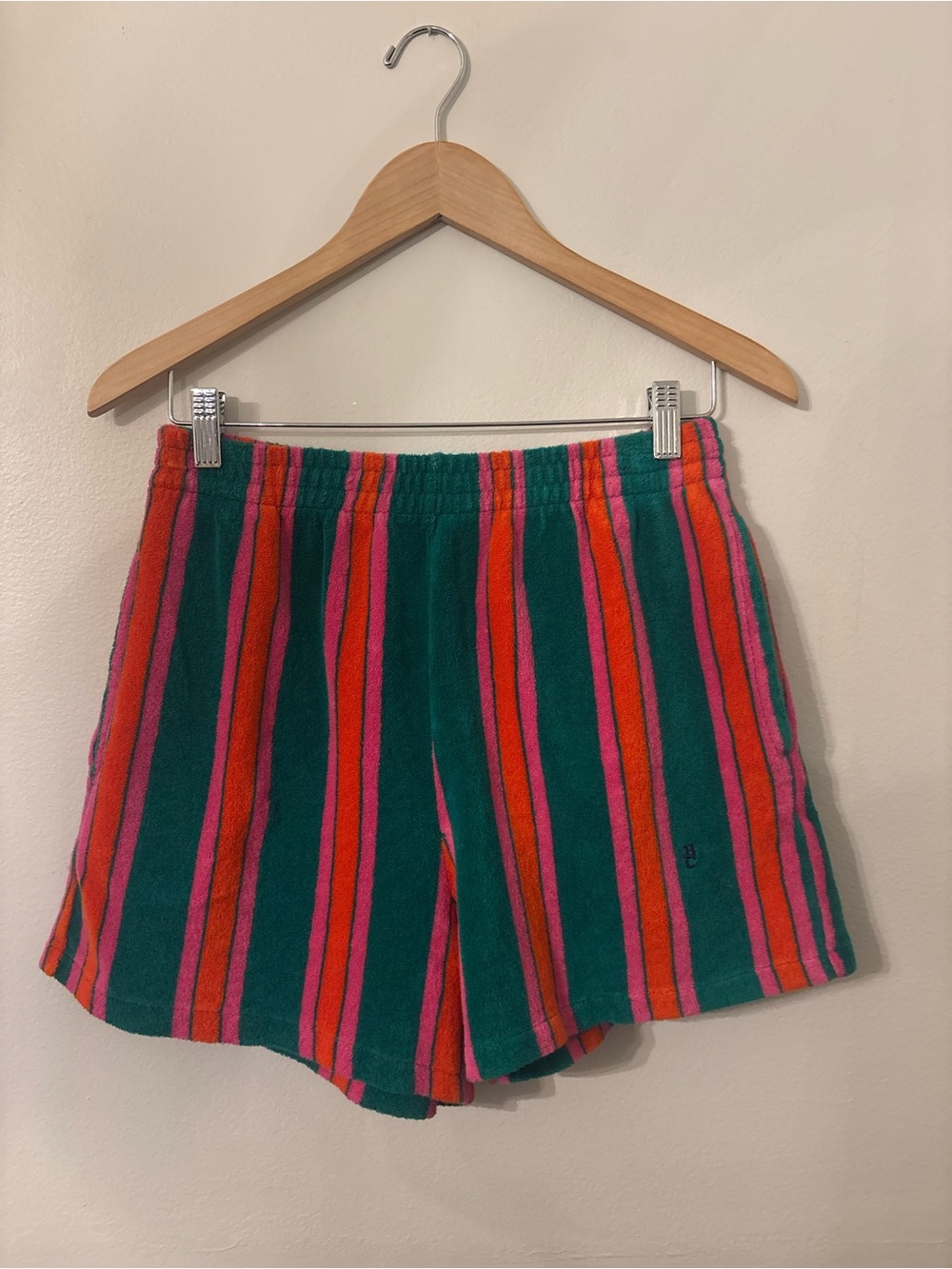Bobo Choses - Free People Women's Terry Shorts - Green, Pink & Orange Stripe - M
